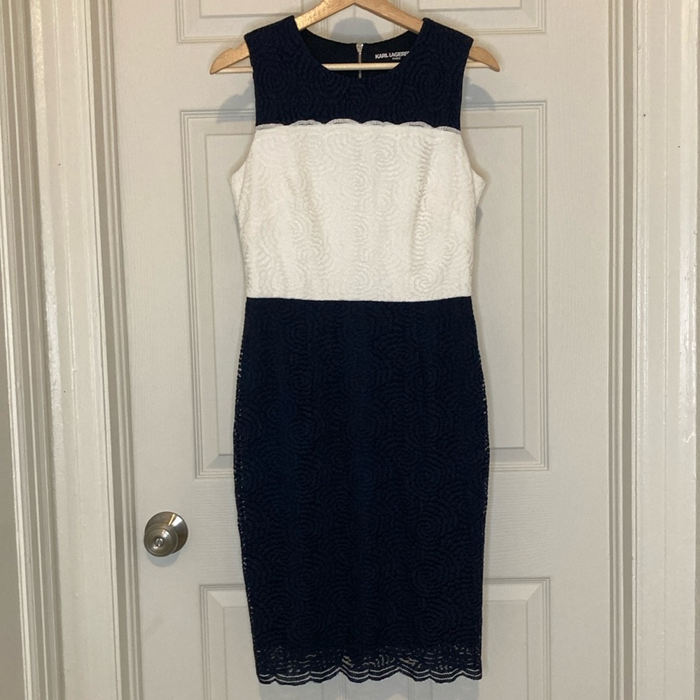 Karl Lagerfeld Navy and White Lace Dress